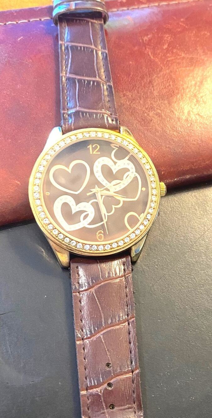 Women's Xhiliration Watch, Gold Tone with Rhinestone Bezel, Brown Band
